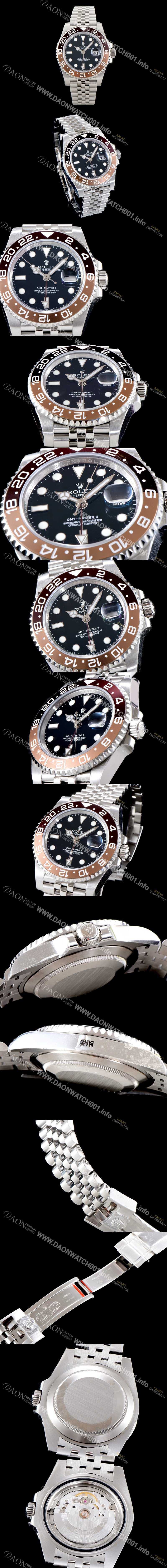 레플리카 [로렉스] 남성용 업그레이드 모델!! 지엠티 마스터II 126710BLRO-0001 듀얼 타임 브라운/쵸코 투톤 24시간 회전 베젤 블랙 다이얼 5선 쥬빌리 브레이슬릿 오토매틱 무브먼트 ROL0500