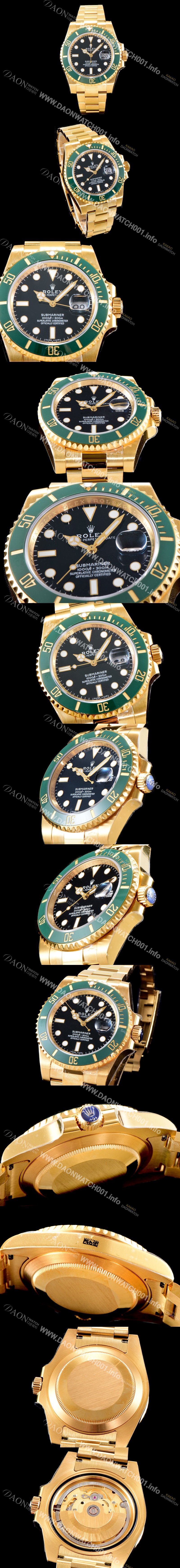 레플리카 [로렉스] 남성용 New 업그레이드형!! 서브마리너 데이트 그린 세라믹 베젤UP!! 고급스러운 18K 옐로우골드 블랙 다이얼 브레이슬릿 오토매틱 무브먼트 ROL0530