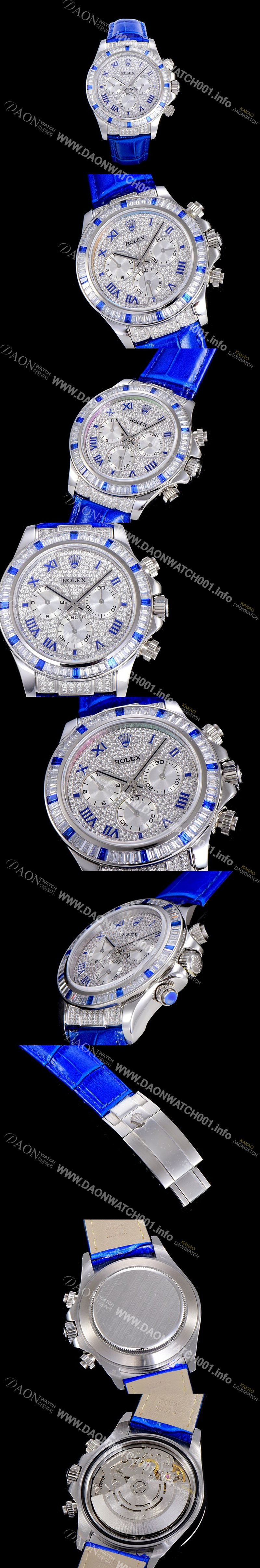 레플리카 [로렉스] 코스모그래프 데이토나 다이아몬드 화이트 다이얼 블루 로마숫자인덱스 오이스터 브레이슬릿 7750-2 오토매틱 무브먼트 ROL20024