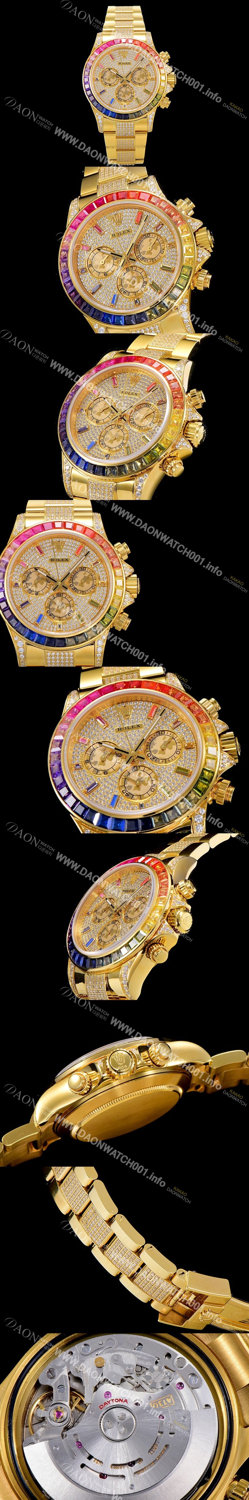 레플리카 [로렉스]남성용 데이토나 오이스터 라인보우 와치 보석/큐빅 세팅 4130타입 무브튜닝 40mm 올금/통금 로즈골드 블랙 다이얼 ROL50490