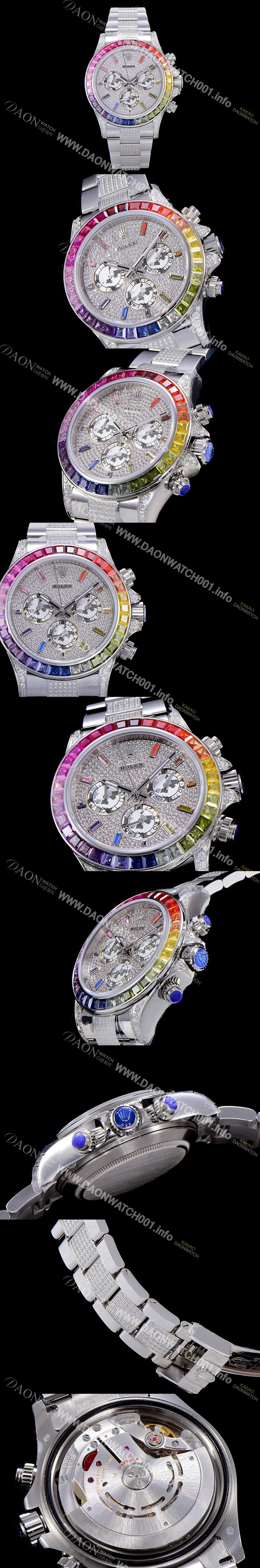 레플리카 [로렉스]남성용 데이토나 오이스터 라인보우 와치 보석/큐빅 세팅 4130타입 무브튜닝 40mm 블랙 다이얼 ROL27036