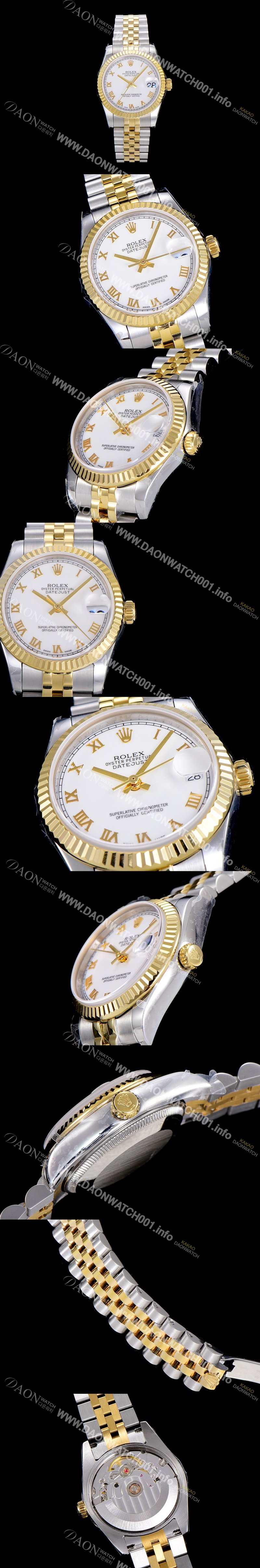 레플리카 [로렉스]여성용 데이져스트 로맨 쥬밸리 31미리 레이디 옐루골드 오토매틱 2836-2 화이트다이얼 ROL13206