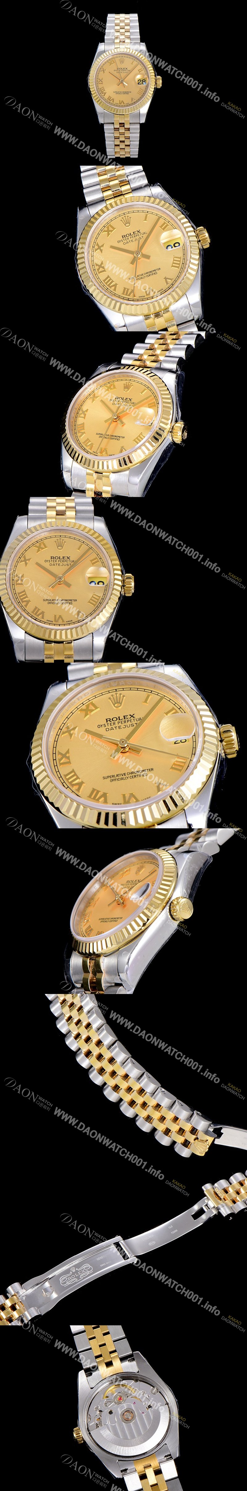 레플리카 [로렉스]여성용 데이져스트 로맨 쥬밸리 31미리 레이디 옐루골드 오토매틱 2836-2 골드다이얼 ROL74304