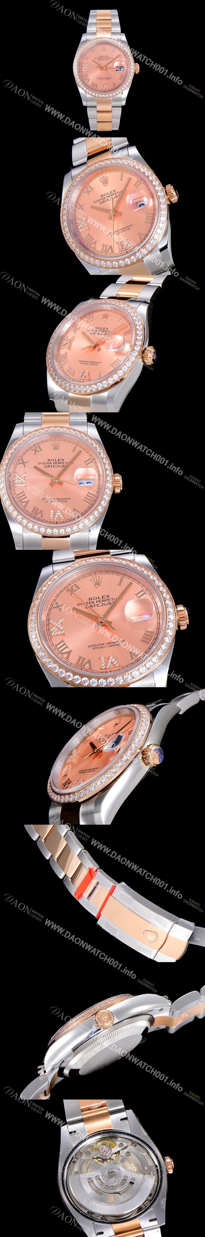 레플리카 [로렉스]여성용 데이져스트 오토매틱 36미리 18K 로즈골드 보석/큐빅 핑크다이얼 3235무브 ROL41801