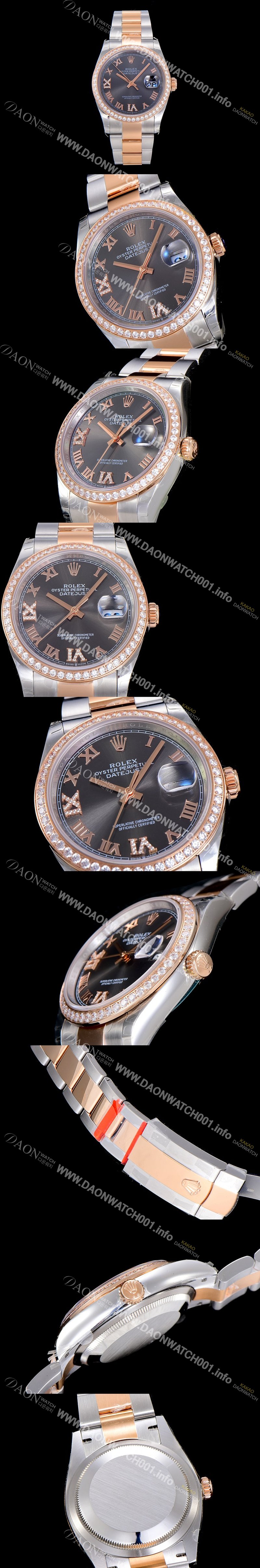 레플리카 [로렉스]남성용 데이져스트 오토매틱 36미리 18K 로즈골드 보석/큐빅 그레이다이얼 3235무브 ROL52200