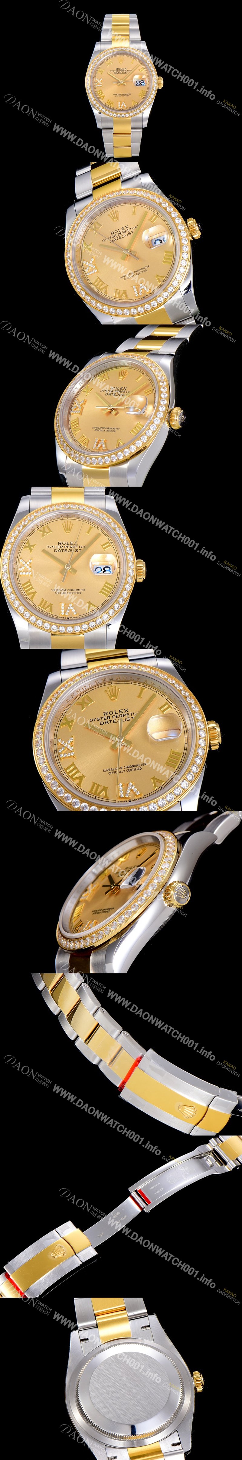 레플리카 [로렉스]남성용 데이져스트 오토매틱 36미리 18K 옐루골드 보석/큐빅 골드다이얼 3235무브 ROL53880