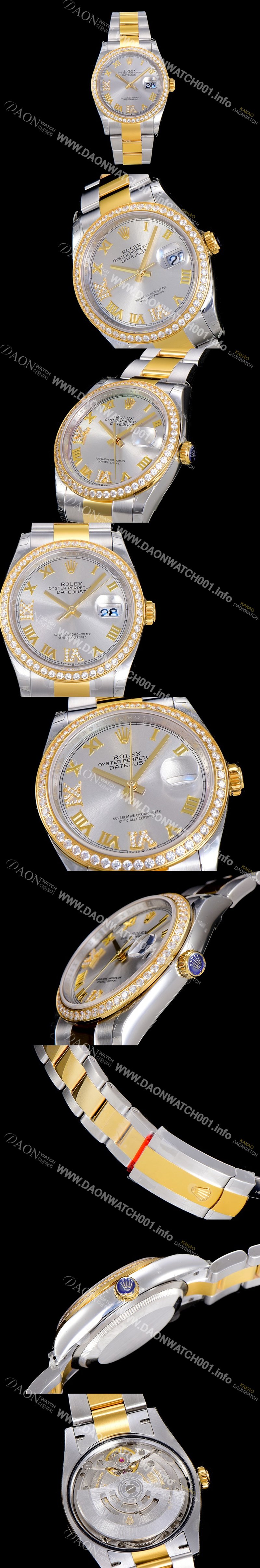 레플리카 [로렉스]남성용 데이져스트 오토매틱 36미리 18K 옐루골드 보석/큐빅 실버다이얼 3235무브 ROL26973