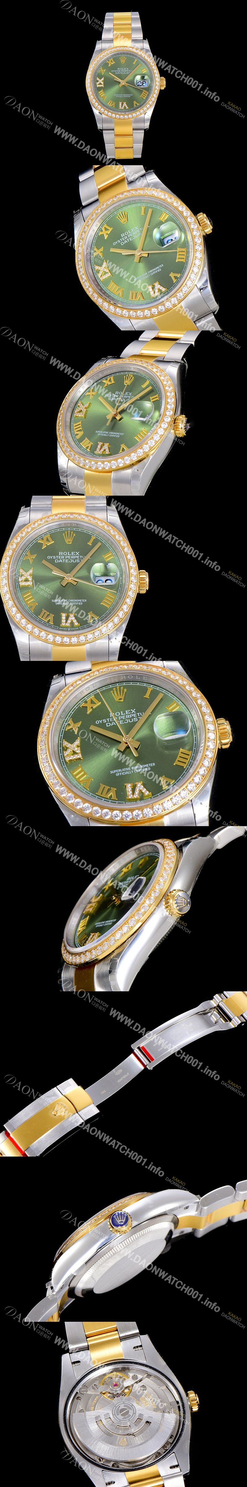 레플리카 [로렉스]남성용 데이져스트 오토매틱 36미리 18K 옐루골드 보석/큐빅 그린다이얼 3235무브 ROL83734