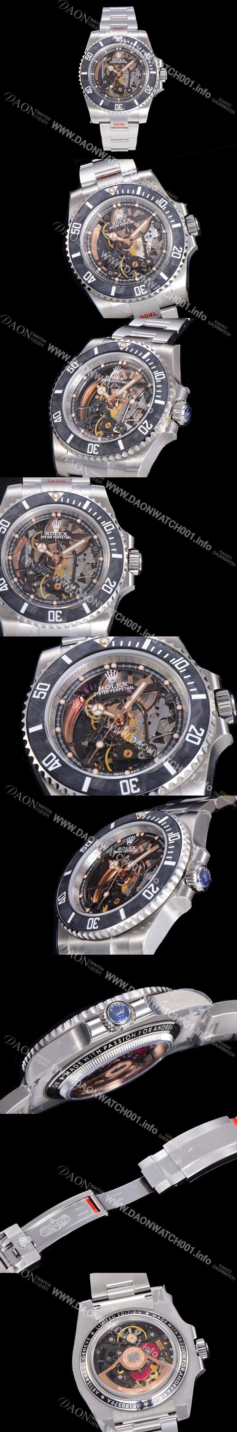 레플리카 [로렉스]남성용 서브마리너 스켈레톤 다이얼 40미리 금장시계 오토매틱 ROL42310