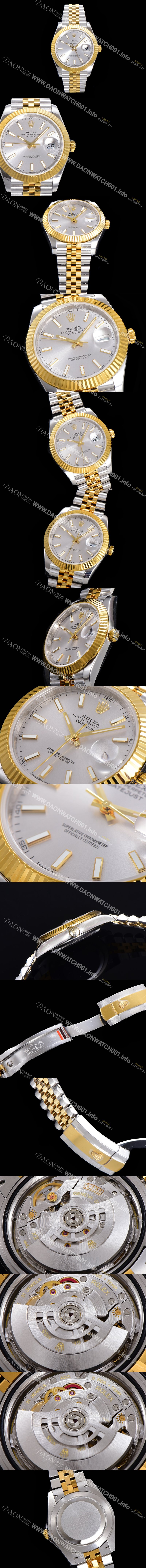 레플리카 [로렉스] 남성용 904L스틸!! 2022신형 데이져스트 41mm II 126333 !! 18K 옐로골드 실버 다이얼 브레이슬릿 신형 Cal.3235 오토매틱 무브먼트 ROL09329