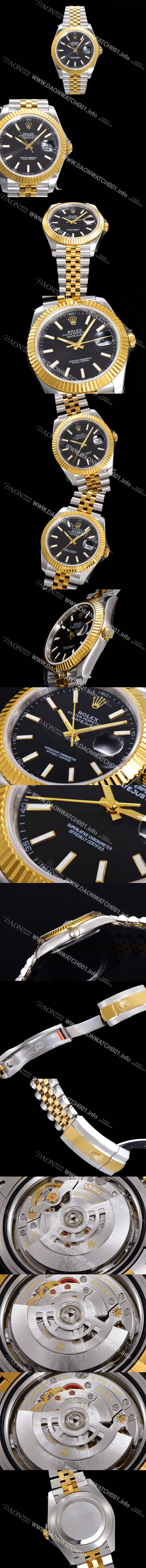 레플리카 [로렉스] 남성용 904L스틸!! 2022신형 데이져스트 41mm II 126333 !! 18K 옐로골드 블랙 다이얼 브레이슬릿 신형 Cal.3235 오토매틱 무브먼트 ROL09330