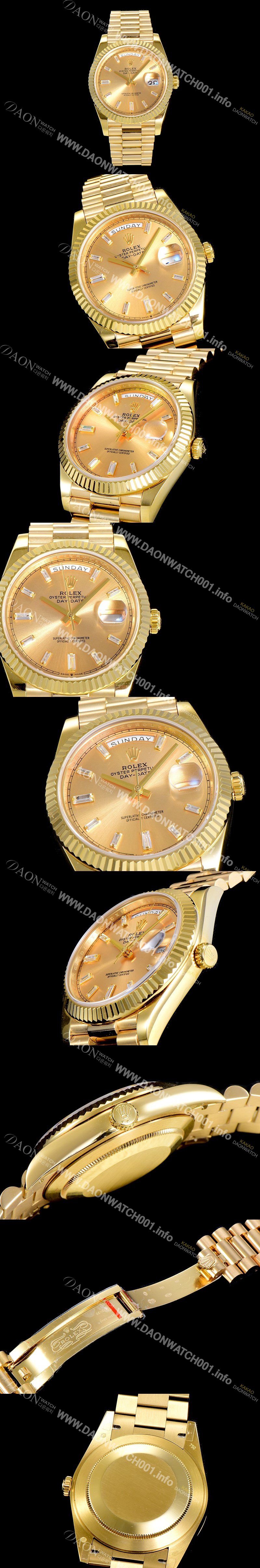 레플리카 [로렉스] 남성용 데이데이트 오토매틱 옐루골드 올금 금장시계 이티애이 2836-2 40미리 골드다이얼 3열 브레이슬릿 ROL79486