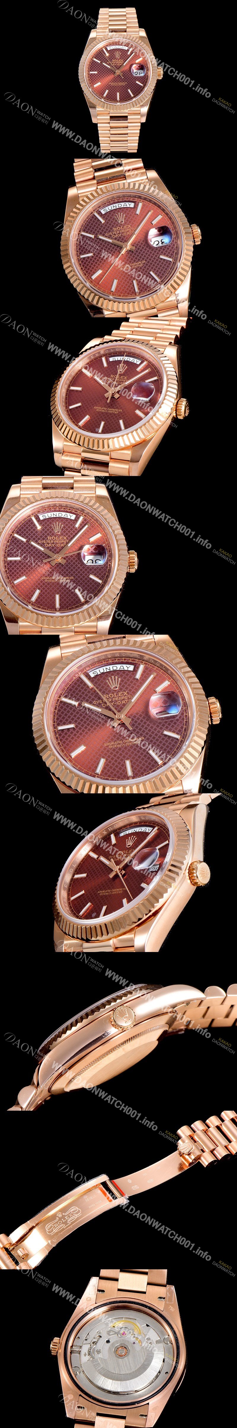 레플리카 [로렉스] 남성용 데이데이트 오토매틱 로즈골드 올금 금장시계 이티애이 2836-2 40미리 브라운다이얼 3열 브레이슬릿 ROL79514