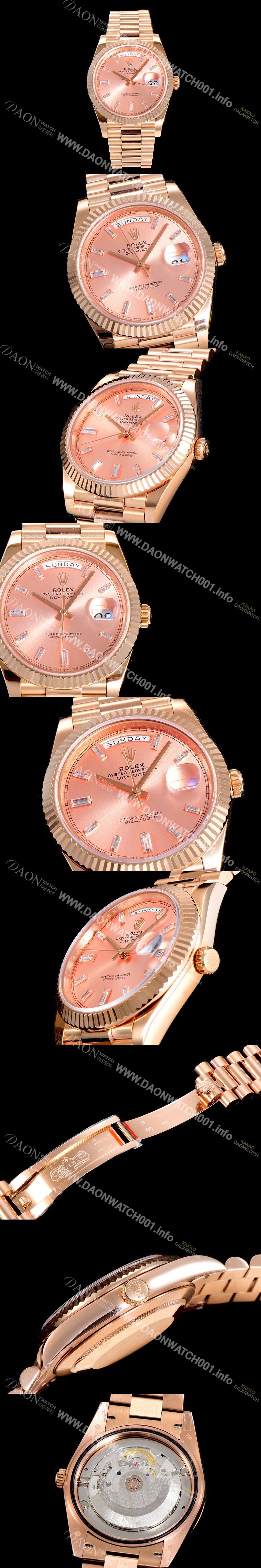 레플리카 [로렉스] 남성용 데이데이트 오토매틱 로즈골드 올금 금장시계 이티애이 2836-2 40미리 핑크다이얼 3열 브레이슬릿 ROL79533