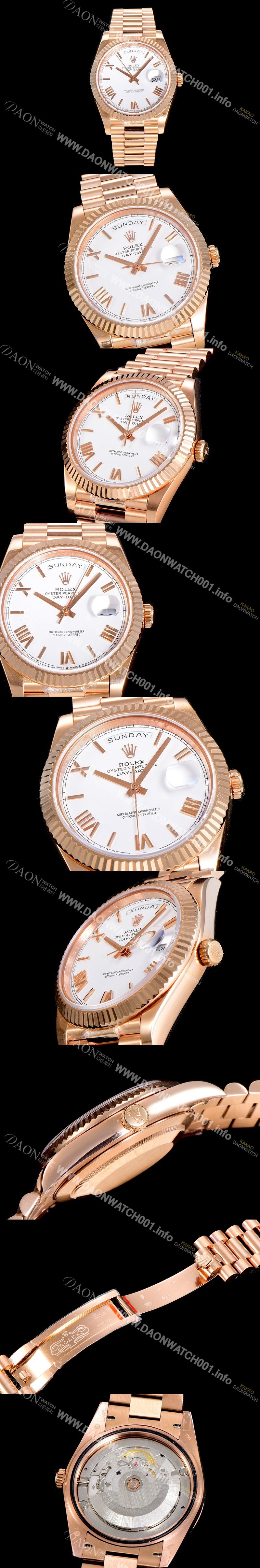 레플리카 [로렉스] 남성용 데이데이트 오토매틱 로즈골드 올금 금장시계 이티애이 2836-2 40미리 화이트다이얼 3열 브레이슬릿 ROL79559