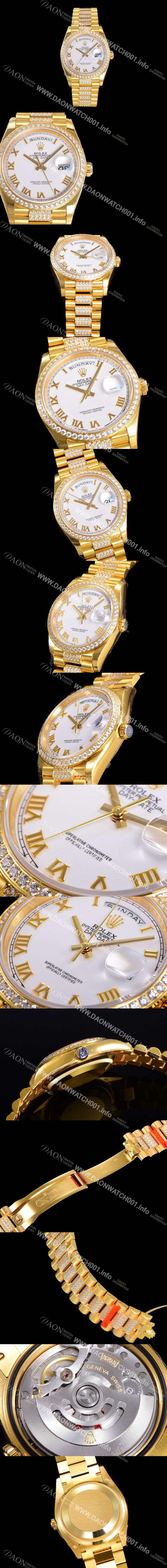 로렉스 데이데이트 오토매틱 Cal.3235타입 36mm 남성용시계 금장시계 옐루골드 올금 다이아베젤부착 메탈줄 화이트 자게다이얼 rol102664538
