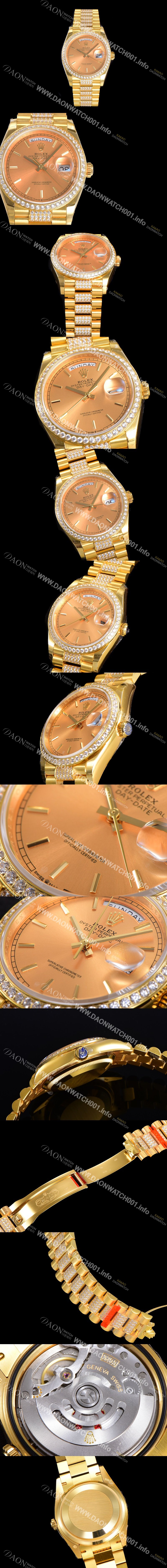 레플리카 [로렉스] 남성용 데이데이트 오토매틱 Cal.3235타입 36mm 금장시계 옐루골드 올금 다이아베젤부착 메탈줄 골드다이얼rol92680