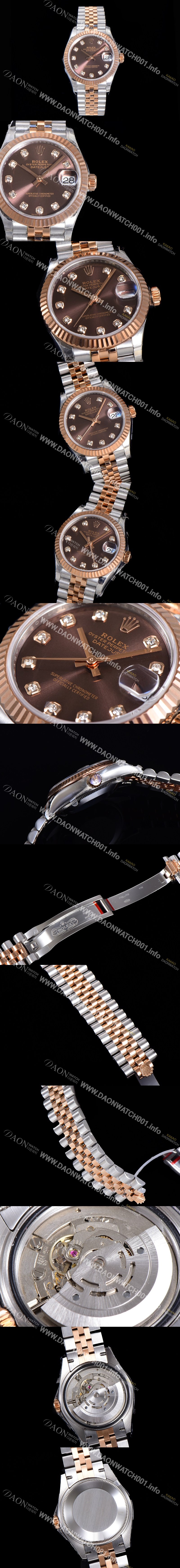 레플리카 [로렉스] 여성용 2021신상 데이져스트 오토매틱 ETA2824-2688 31mm 18K로즈골드 메탈줄 브라운 다이얼rol35714
