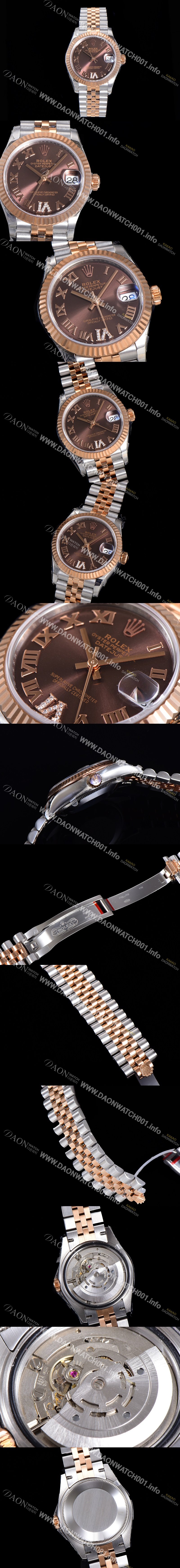 레플리카 [로렉스] 여성용 2021신상 데이져스트 오토매틱 ETA2824-2688 31mm 18K로즈골드 메탈줄 브라운 다이얼rol46907