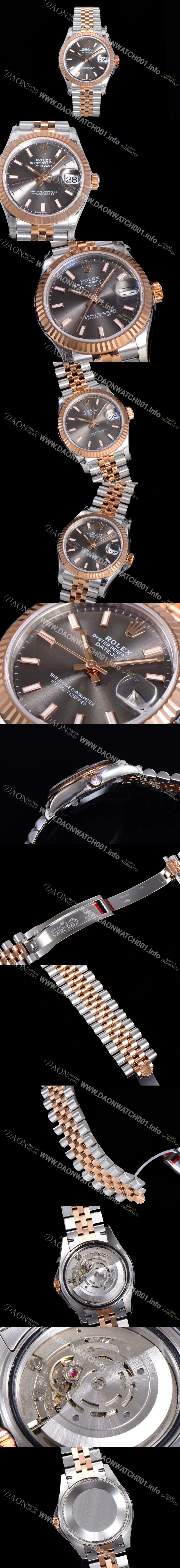 레플리카 [로렉스] 여성용 2021신상 데이져스트 오토매틱 ETA2824-2688 31mm 18K로즈골드 메탈줄 그레이 다이얼 rol17598