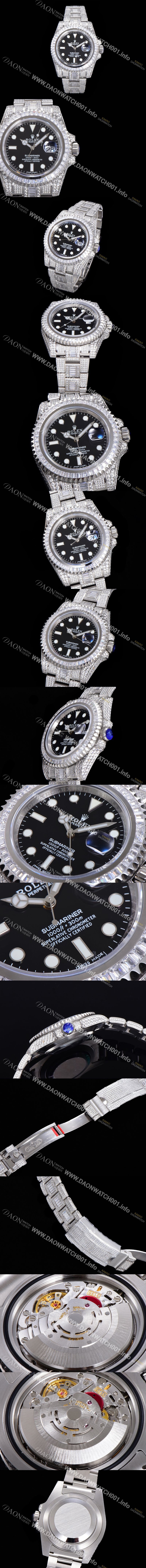레플리카 [로렉스] 남성용 서브마리너 풀 다이아몬드 셋팅 오토매틱 Cal.3135 무브 40mm 블랙다이얼 rol1231