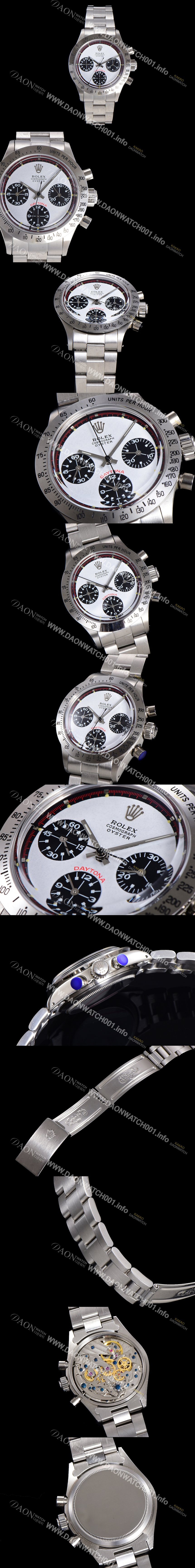 레플리카 [로렉스] 남성용 1965년 모델 클래식  코스모그래프 데이토나  Ref.6239 수동감기/기계식 37mm 스크류 다운 푸셔 메탈줄 화이트다이얼 rol2159