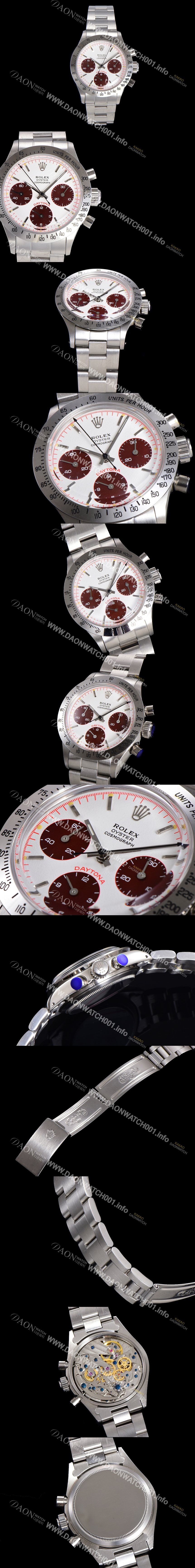 레플리카 [로렉스] 남성용 1965년 모델 클래식  코스모그래프 데이토나  Ref.6239 수동감기/기계식 37mm 스크류 다운 푸셔 메탈줄 화이트다이얼 rol2599