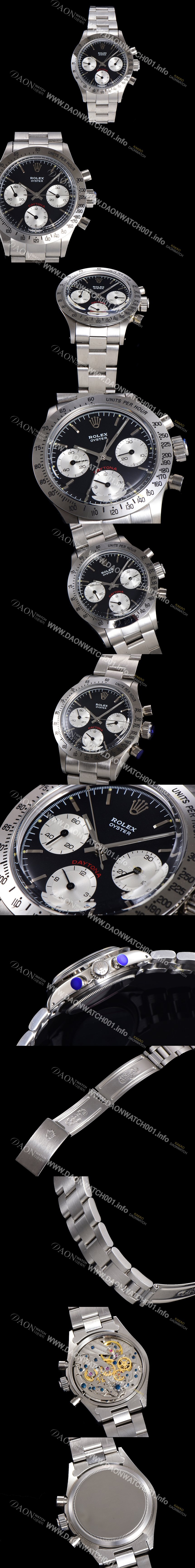 레플리카 [로렉스] 남성용 1965년 모델  클래식 코스모그래프 데이토나  Ref.6239 수동감기/기계식 37mm 스크류 다운 푸셔 메탈줄 블랙다이얼 rol1951