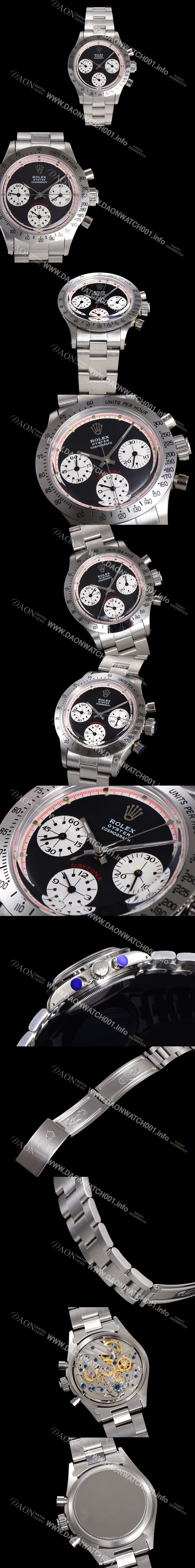레플리카 [로렉스] 남성용 1965년 모델 클래식  코스모그래프 데이토나  Ref.6239 수동감기/기계식 37mm 스크류 다운 푸셔 메탈줄 블랙다이얼 rol2991