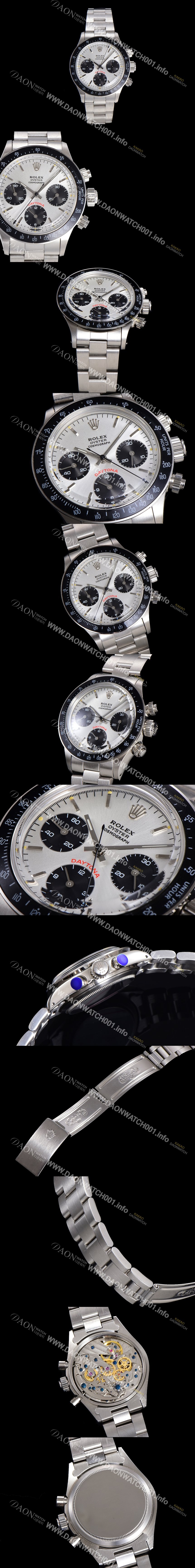 레플리카 [로렉스] 남성용 1965년 모델 클래식 코스모그래프 데이토나 Ref.6241 수동감기/기계식 37mm 스크류 다운 푸셔 메탈줄 화이트다이얼 rol1193