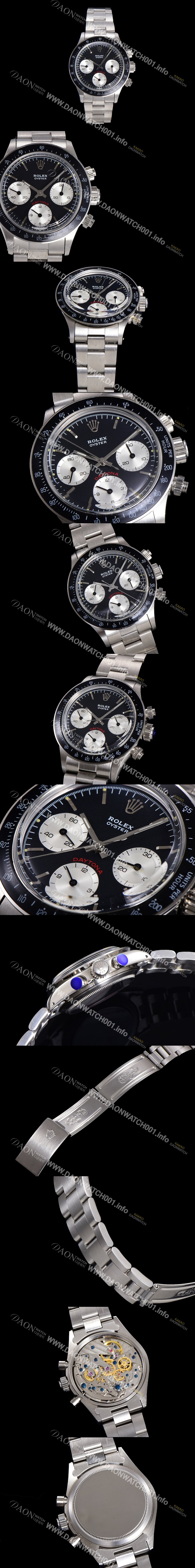 레플리카 [로렉스] 남성용 1965년 모델  클래식 코스모그래프 데이토나   Ref.6241 수동감기/기계식 37mm 스크류 다운 푸셔 메탈줄 블랙다이얼 rol5111