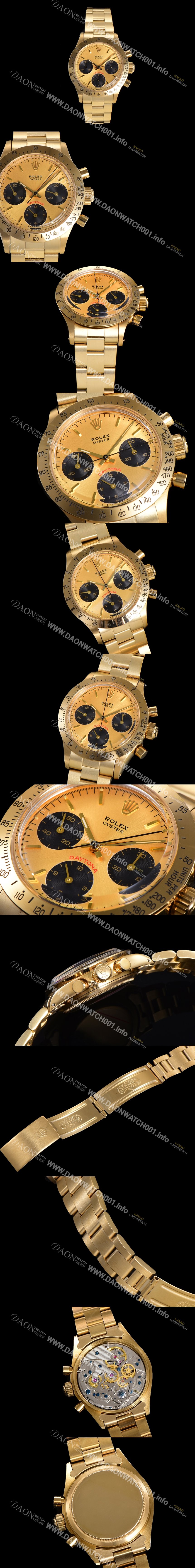 레플리카 [로렉스] 남성용 1965년 모델 클래식  코스모그래프 데이토나  Ref.6239 수동감기/기계식 37mm 18K옐루골드 스크류 다운 푸셔 메탈줄 골드다이얼 rol1235