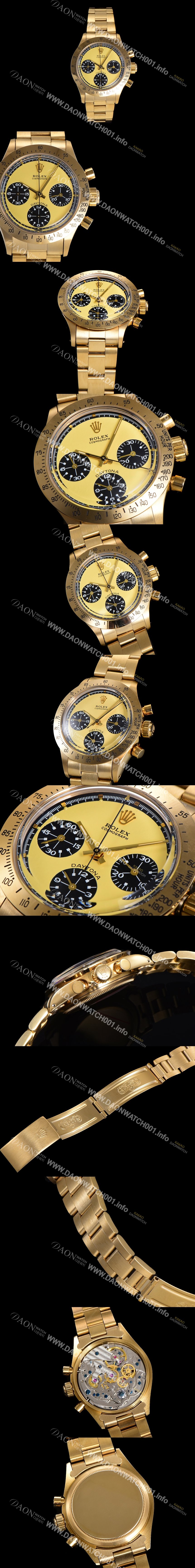 레플리카 [로렉스] 남성용 1965년 모델 클래식  코스모그래프 데이토나  Ref.6239 수동감기/기계식 37mm 18K옐루골드 스크류 다운 푸셔 메탈줄 골드다이얼 rol5191