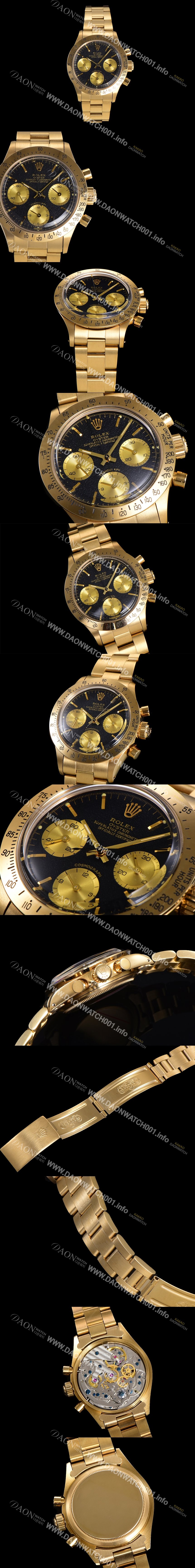레플리카 [로렉스] 남성용1965년 모델 클래식  코스모그래프 데이토나  Ref.6239 수동감기/기계식 37mm 18K옐루골드 스크류 다운 푸셔 메탈줄 블랙다이얼 rol5391
