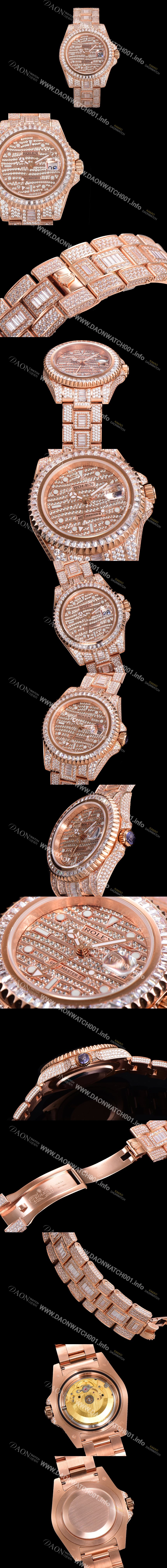 레플리카 [로렉스] 남성용 지엠티-마스터 오토매틱 E2836-2 타입 18K 로즈골드/풀다이아몬드 셋팅 41mm 메탈줄 골드/다이아몬드 다이얼 rol1299