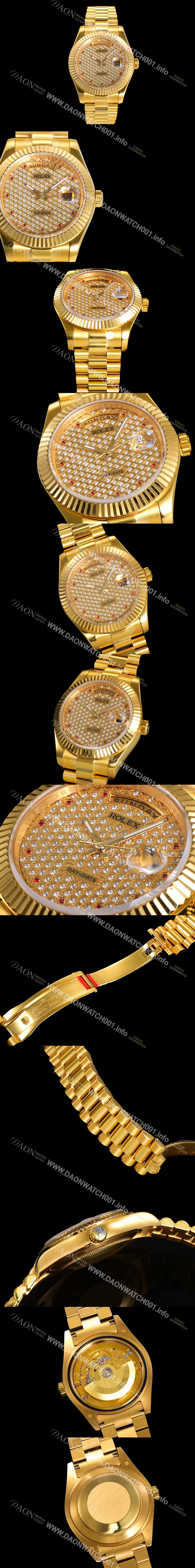 레플리카 [로렉스] 남성용 데이데이트II 오토매틱 E2836-2 타입 40mm  18K 옐루골드 올금 다이아몬드 문자판 골드다이얼 rol3125