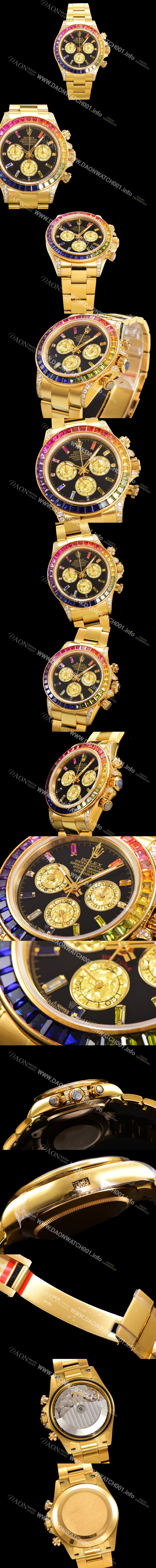 레플리카 [로렉스] 남성용 데이토나 오이스터 다이아/큐빅 ETA7750-2 타입 오토매틱 크로노그래프 40mm 18K 옐루골드 블랙다이얼 rol2024