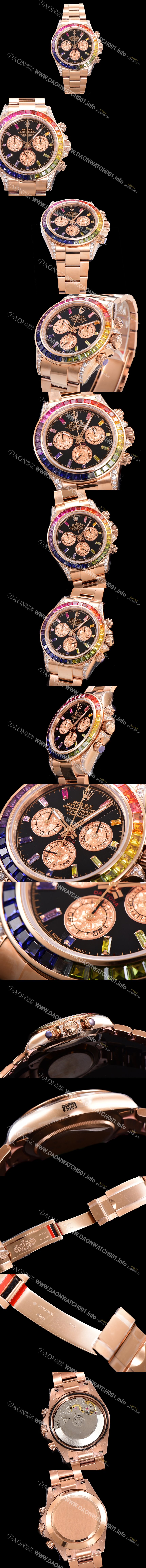 레플리카 [로렉스] 남성용 데이토나 오이스터 다이아/큐빅 ETA7750-2 타입 오토매틱 크로노그래프 40mm 18K 로즈골드 블랙다이얼 rol4604