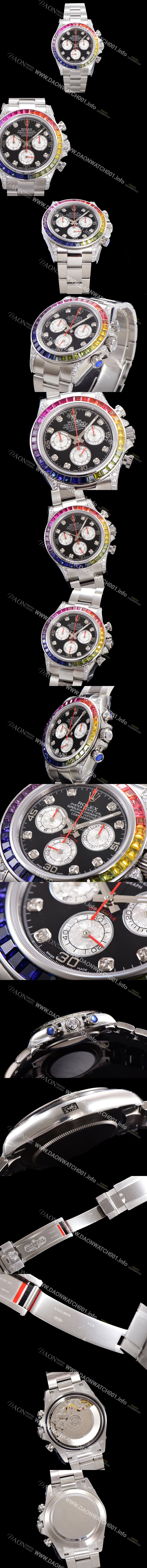 레플리카 [로렉스] 남성용 데이토나 오이스터 다이아/큐빅 ETA7750-2 타입 오토매틱 크로노그래프 40mm 블랙다이얼 rol2624