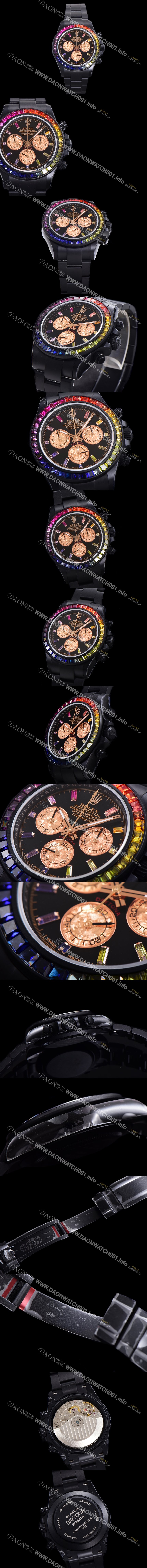 레플리카 [로렉스] 남성용 데이토나 오이스터 다이아/큐빅/DLC 블랙코팅 ETA7750-2 타입 오토매틱 크로노그래프 40mm 블랙다이얼 rol2268