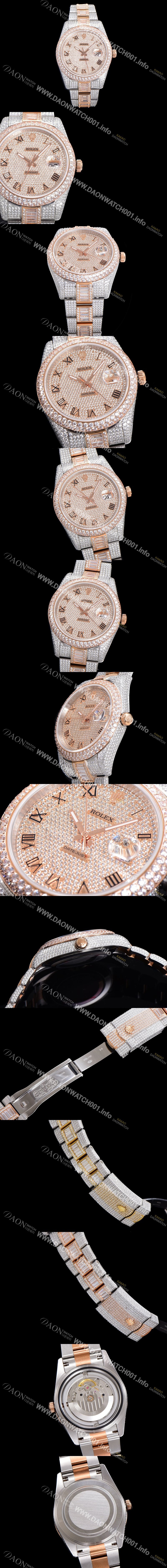 레플리카 [로렉스] 남성용 수제공정형 다이아 18K 로즈골드 튜닝 데이져스트 오토매틱 ETA 2824-2 41mm 보석다이얼 rol23640