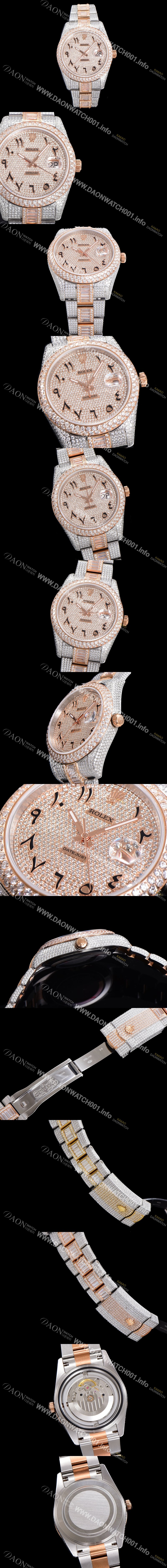 레플리카 [로렉스] 남성용 수제공정형 다이아 18K 로즈골드 튜닝 데이져스트 오토매틱 ETA 2824-2 41mm 보석다이얼 rol96226