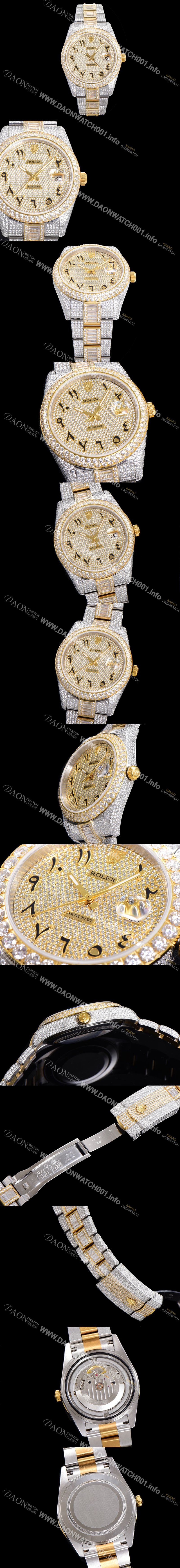 레플리카 [로렉스] 남성용 수제공정형 다이아 18K 옐루골드 튜닝 데이져스트 오토매틱 ETA 2824-2 41mm 보석다이얼 rol24629