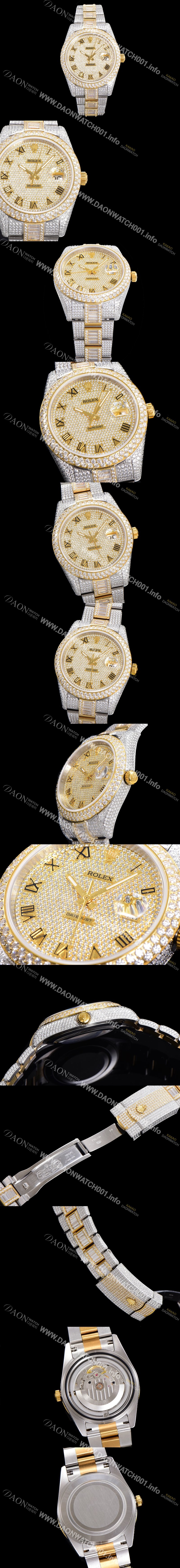 레플리카 [로렉스] 남성용 수제공정형 다이아 18K 옐루골드 튜닝 데이져스트 오토매틱 ETA 2824-2 41mm 보석다이얼 rol46499