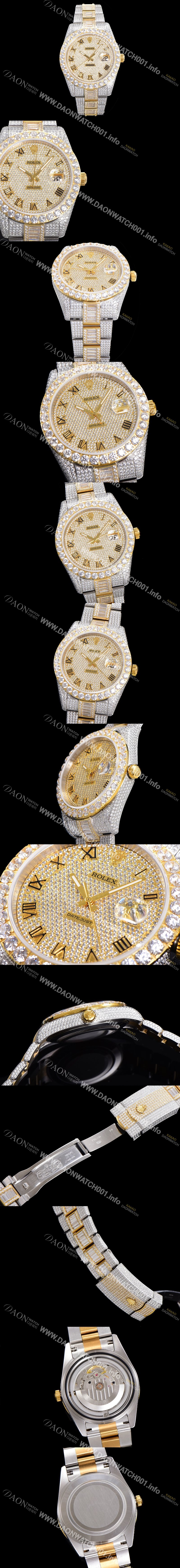 레플리카 [로렉스] 남성용 수제공정형 다이아 18K 엘루골드 튜닝 데이져스트 오토매틱 ETA 2824-2 41mm 보석다이얼 rol09242