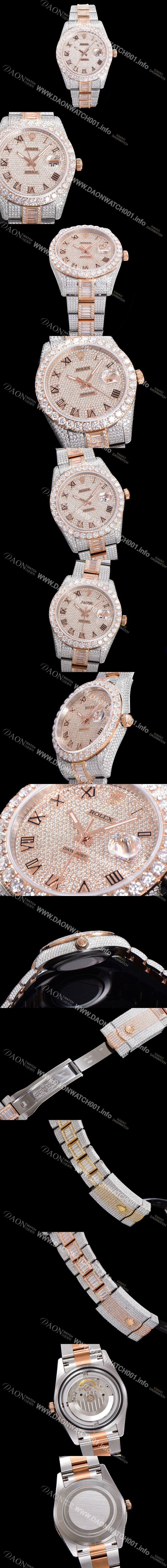 레플리카 [로렉스] 남성용 수제공정형 다이아 18K 로즈골드 튜닝 데이져스트 오토매틱 ETA 2824-2 41mm 보석다이얼 rol44623