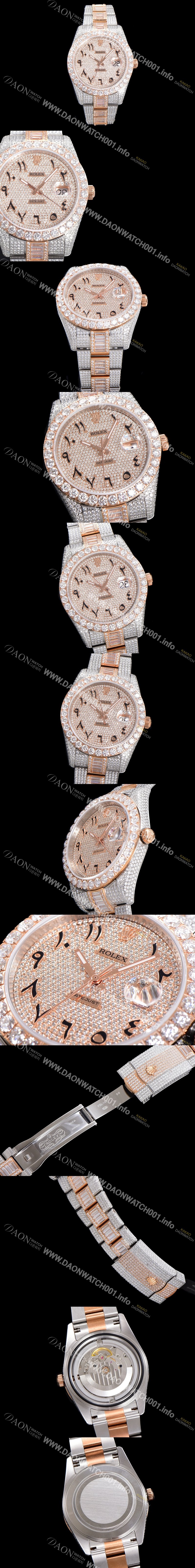 레플리카 [로렉스] 남성용 수제공정형 다이아 18K 로즈골드 튜닝 데이져스트 오토매틱 ETA 2824-2 남성용시계 41mm 보석다이얼 rol23294