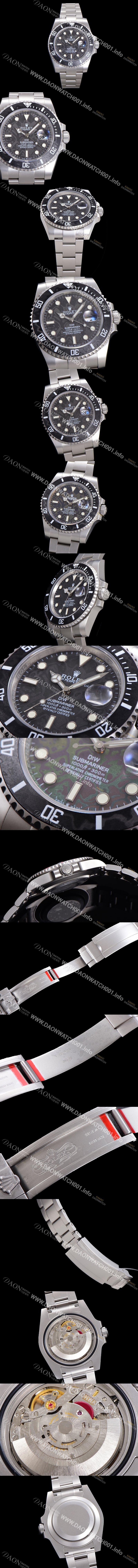 레플리카 [로렉스] 남성용 신형 케이스 업그레이드 러스털러스 스틸 재질 !  서브마리너 오토매틱 Cal.3135 40mm  카본 베젤 메탈줄 블랙다이얼 rol92464
