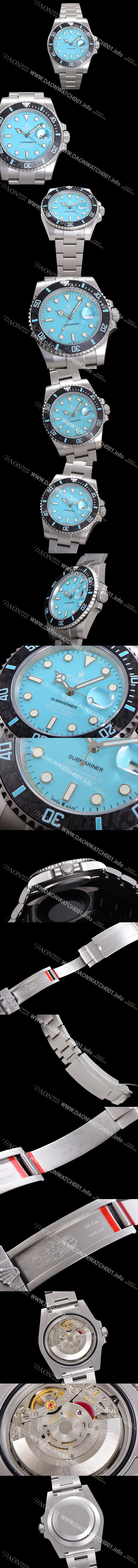 레플리카 [로렉스] 남성용 신형 케이스 업그레이드 러스털러스 스틸 재질 !  서브마리너 오토매틱 Cal.3135 40mm  카본 베젤 메탈줄 블루다이얼 rol26346