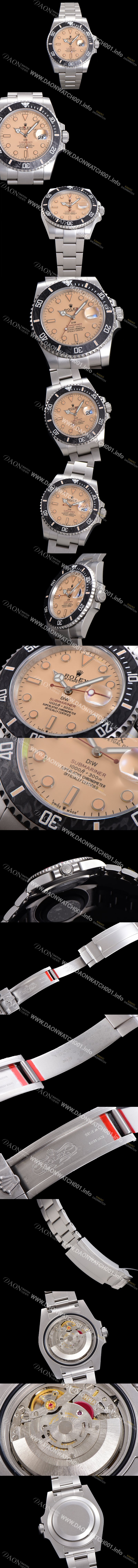 레플리카 [로렉스] 남성용 신형 케이스 업그레이드 러스털러스 스틸 재질 !서브마리너 오토매틱 Cal.3135 40mm  카본 베젤 메탈줄 핑크 골드다이얼 rol49206